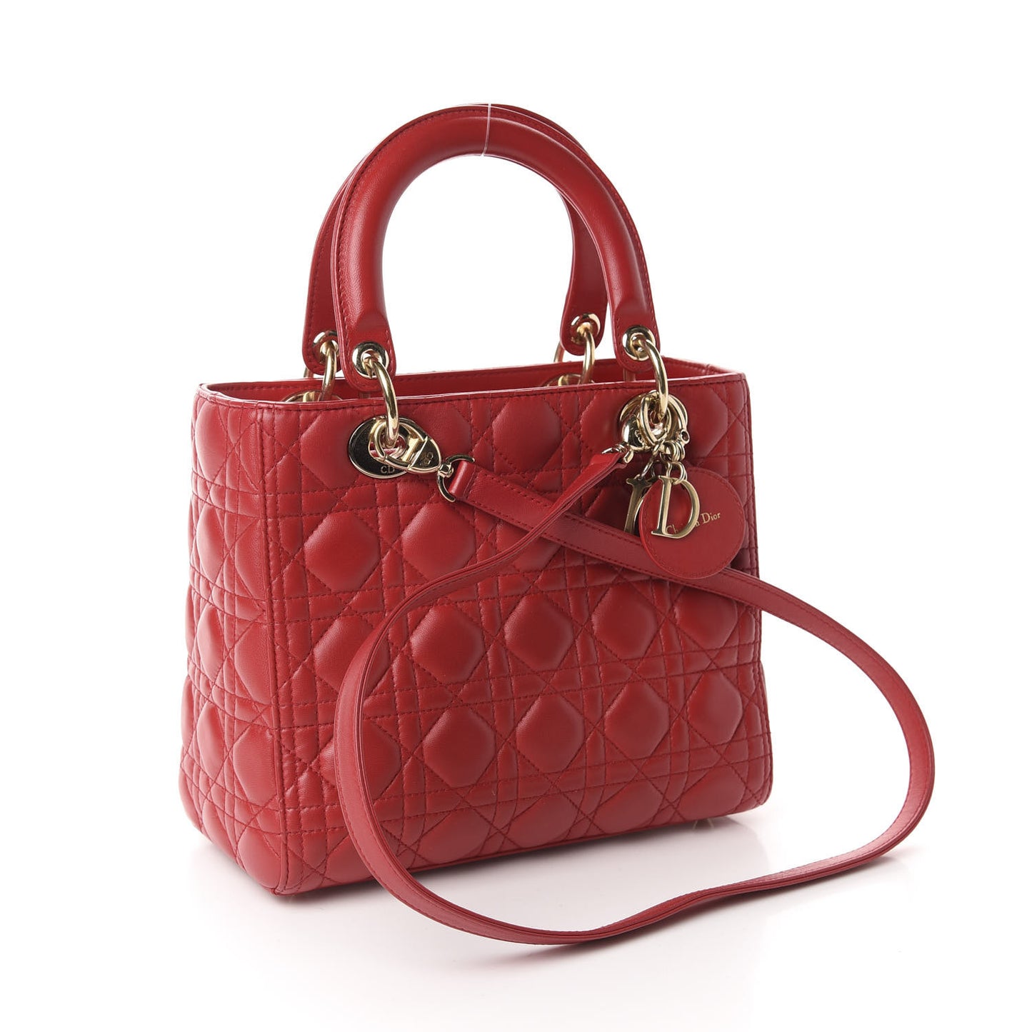 Lambskin Cannage Medium Lady Dior Red
