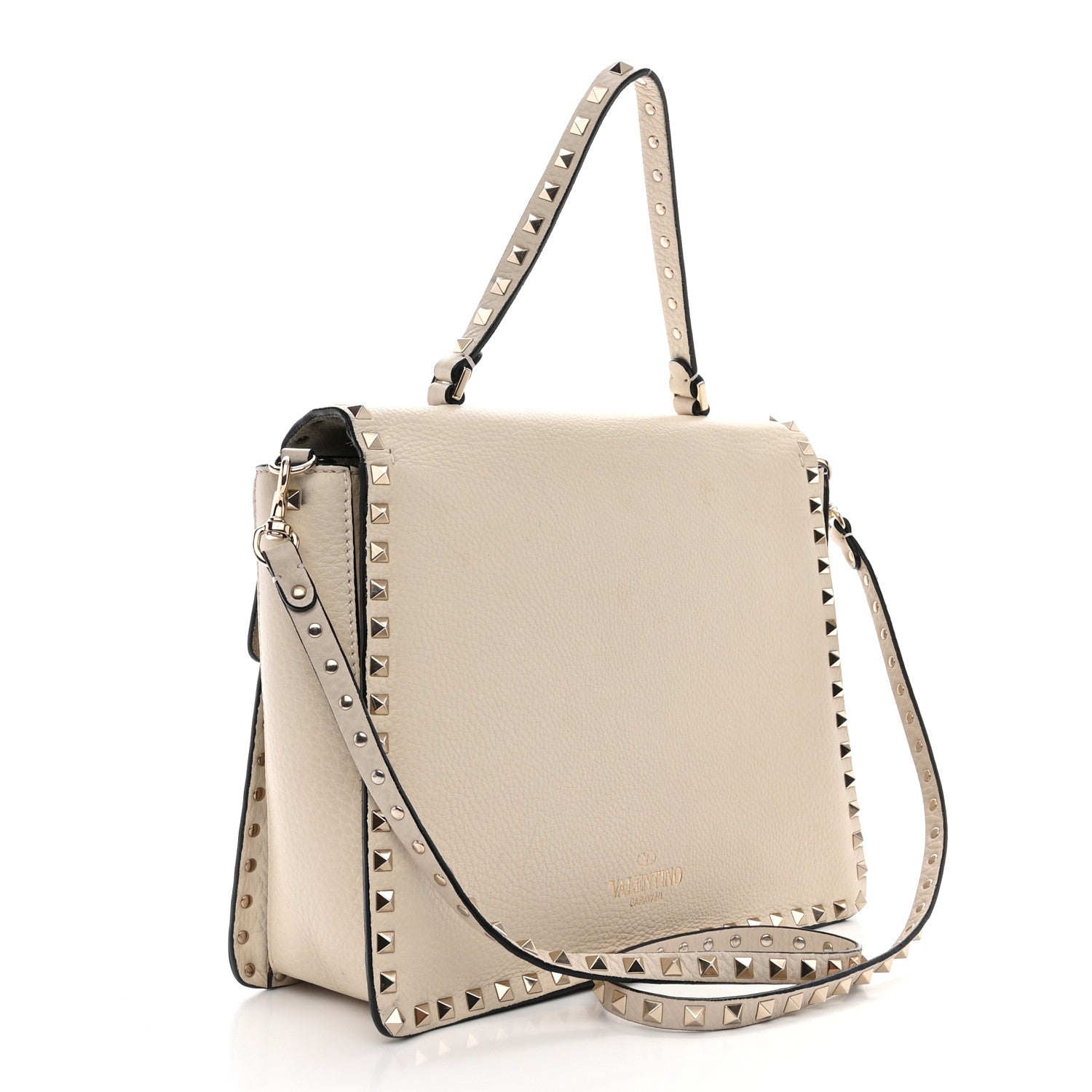 Valentino Garavani Grained Calfskin Rockstud Top Handle Flap Shoulder Bag Light Ivory 3 of 20