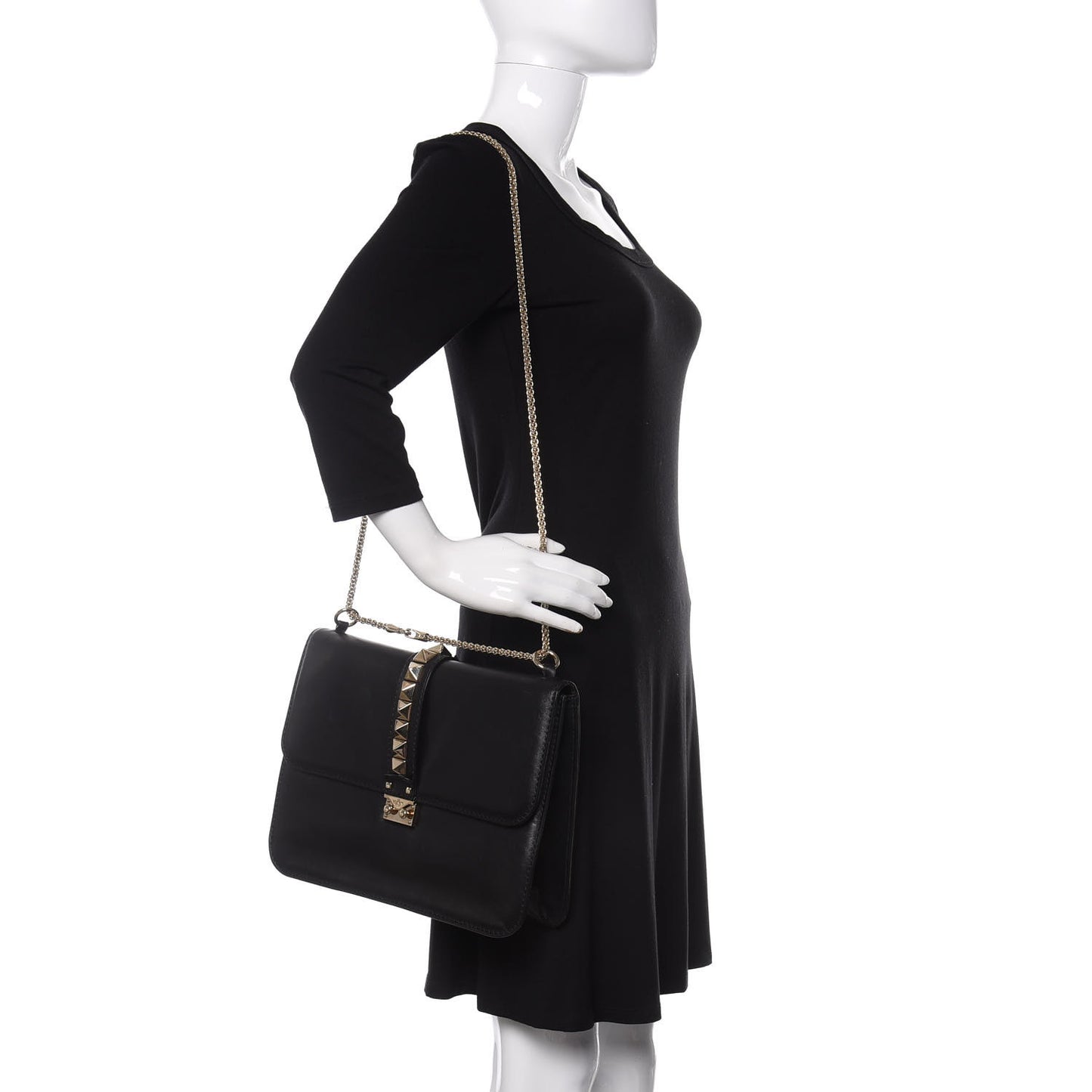 Vitello Extra Large Glam Lock Rockstud Flap Black