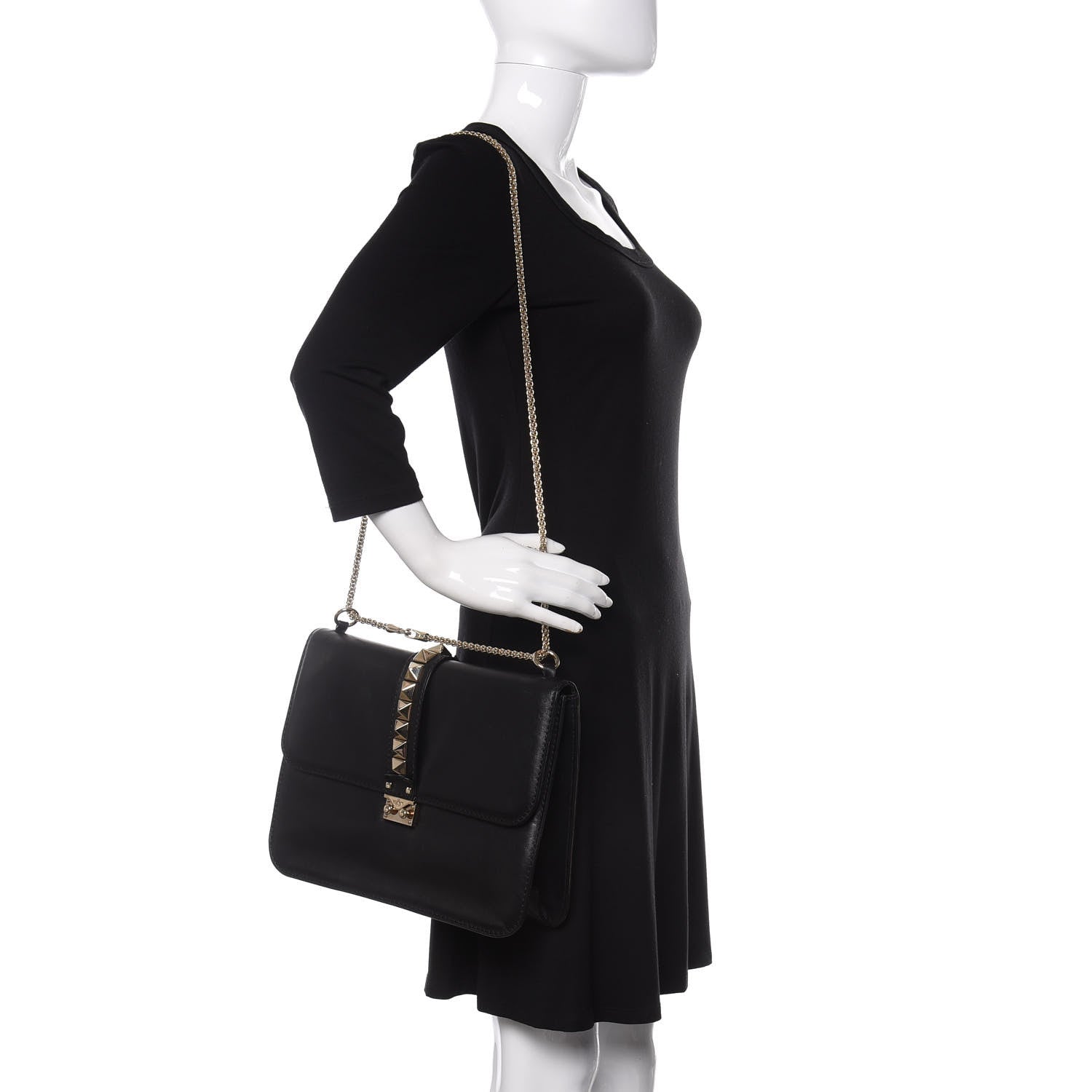 Valentino Garavani Vitello Extra Large Glam Lock Rockstud Flap Black 3 of 13