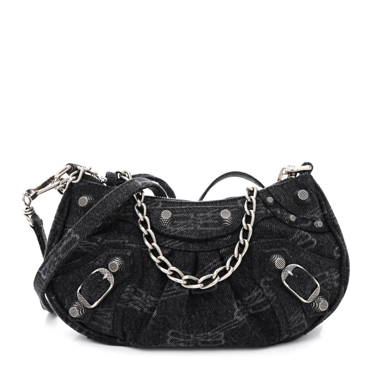 Washed Denim BB Monogram Le Cagole Mini Purse With Chain Black