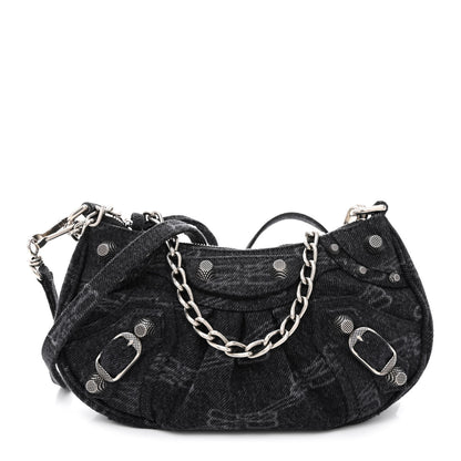 Balenciaga Washed Denim BB Monogram Le Cagole Mini Purse With Chain Black 1 of 12