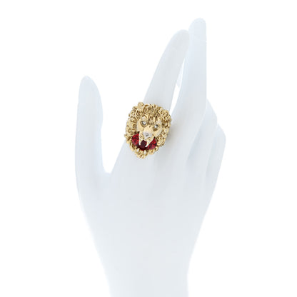 Gucci Metal Crystal Lion Head Ring L Red Gold 2 of 5