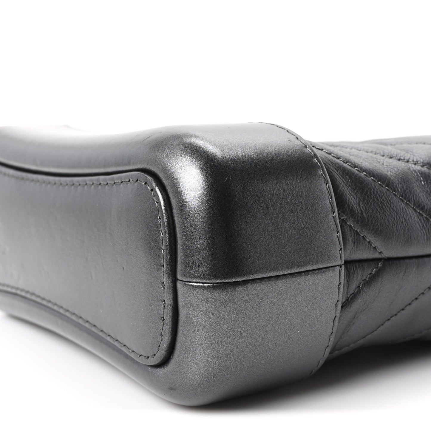 Metallic Aged Calfskin Chevron Quilted Small Gabrielle Hobo Dark Grey