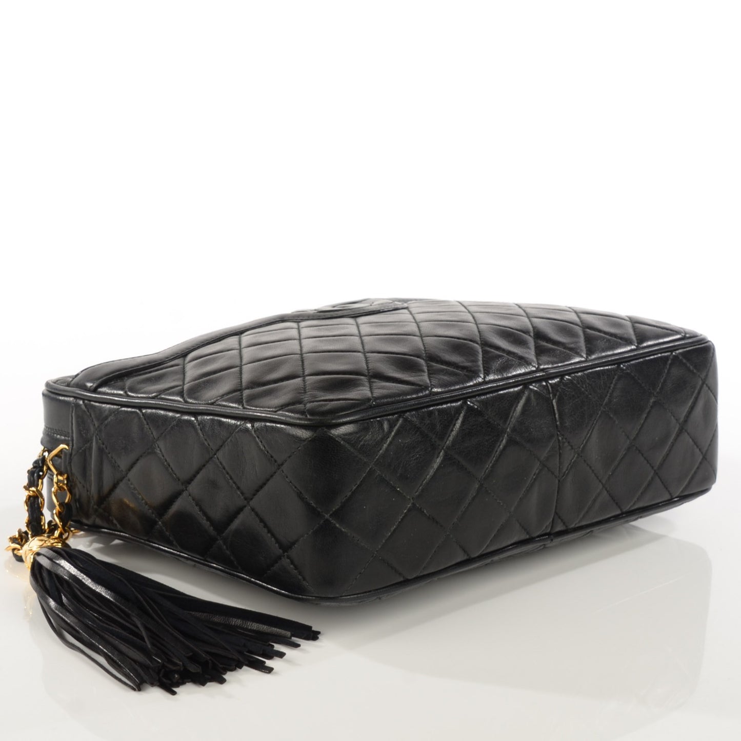 Lambskin Quilted Tassel Camera Case Black