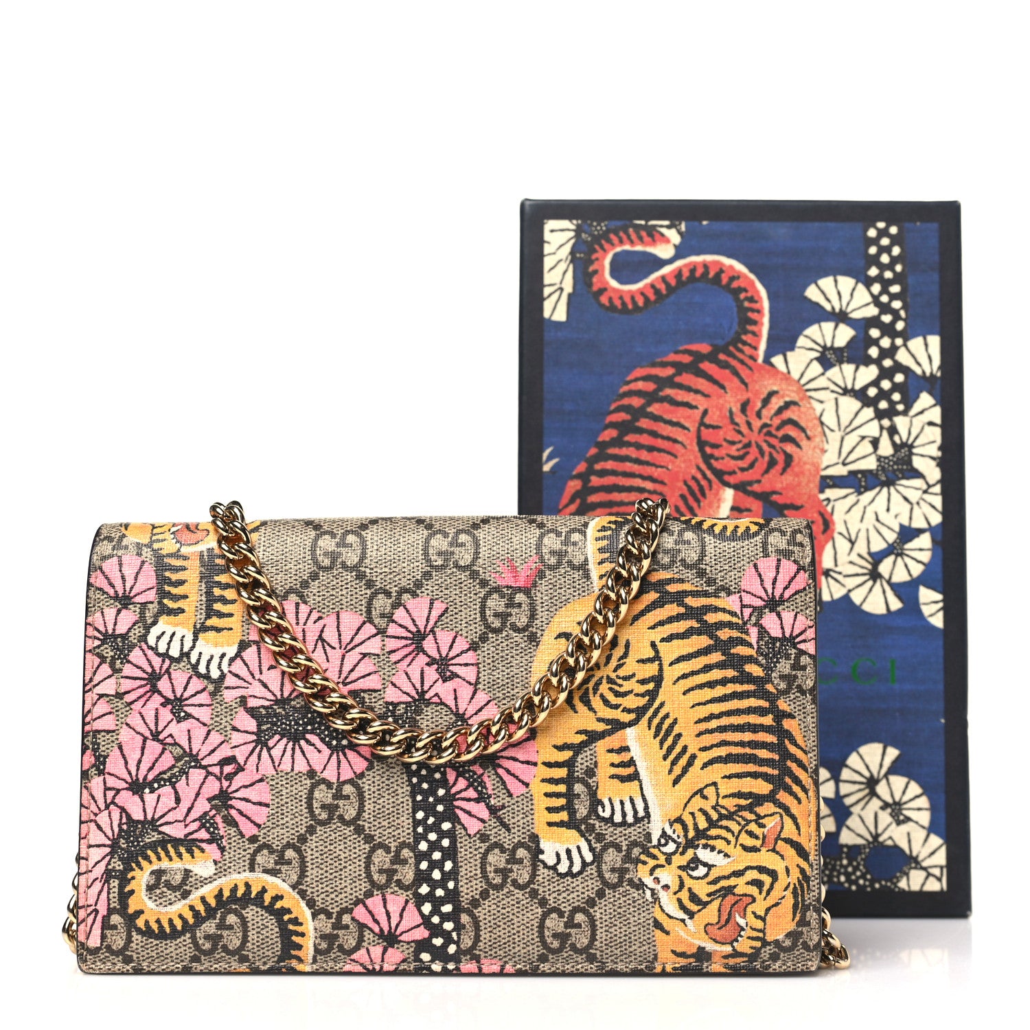 Gucci GG Supreme Monogram Bengal Chain Wallet Beige Pink 10 of 10
