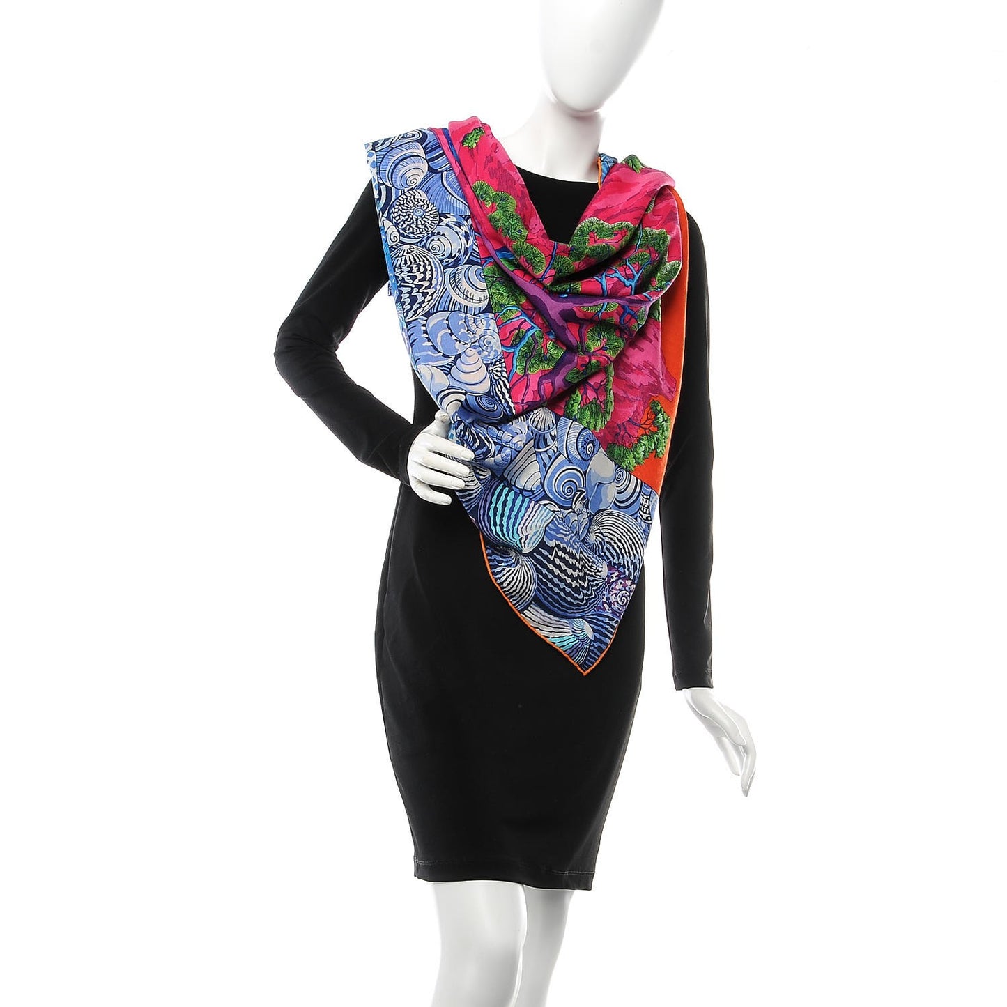 Cashmere Silk Sieste Au Paradis Shawl 140 Fuchsia Orange Bleu