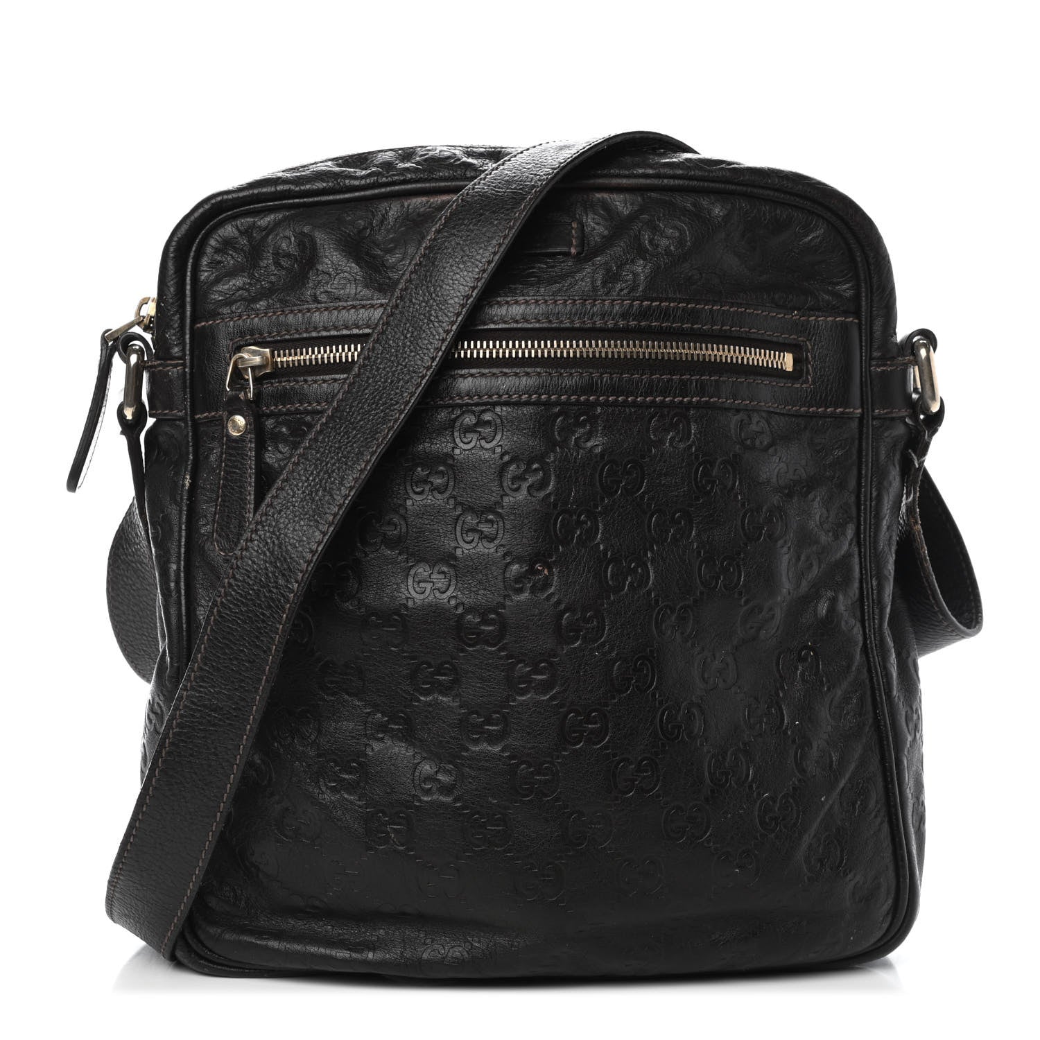 Gucci Guccissima Flat Messenger Bag Dark Brown 1 of 13