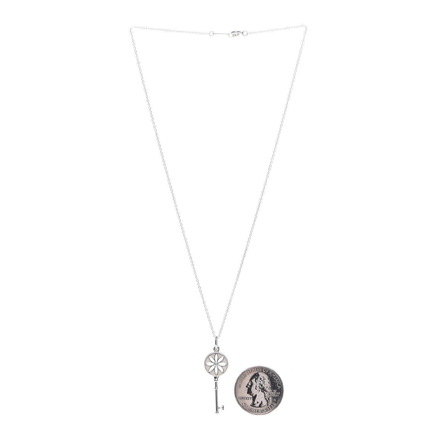 Tiffany Sterling Silver Diamond Small Daisy Key Pendant Necklace 2 of 7