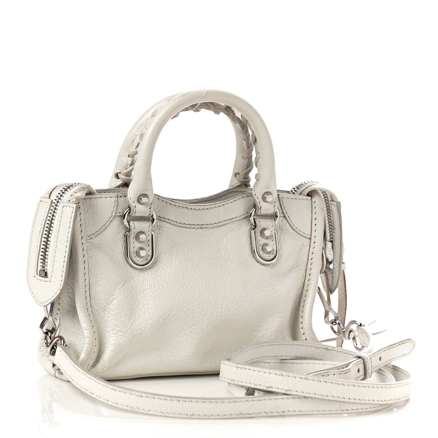Balenciaga Chevre Silver Metallic Edge Hardware Nano City White 3 of 15