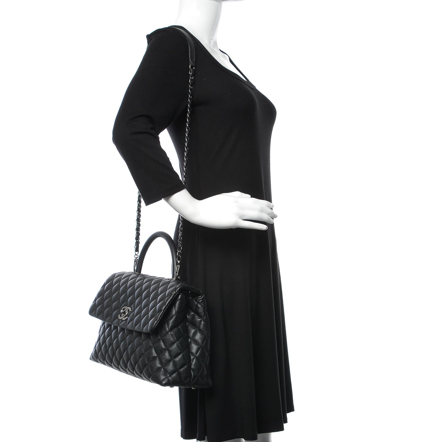 Caviar Quilted Medium Coco Handle Flap Black