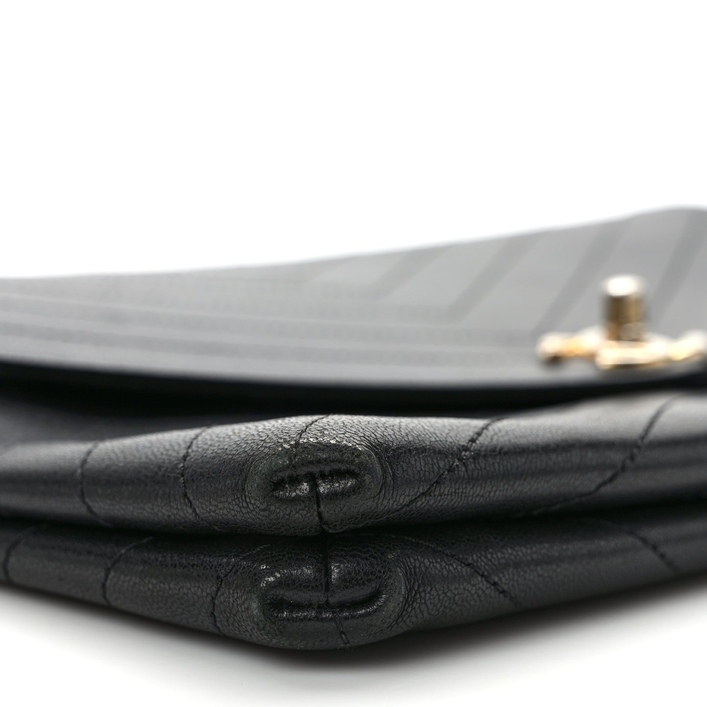 Lambskin Chevron Quilted Envelope Clutch Black