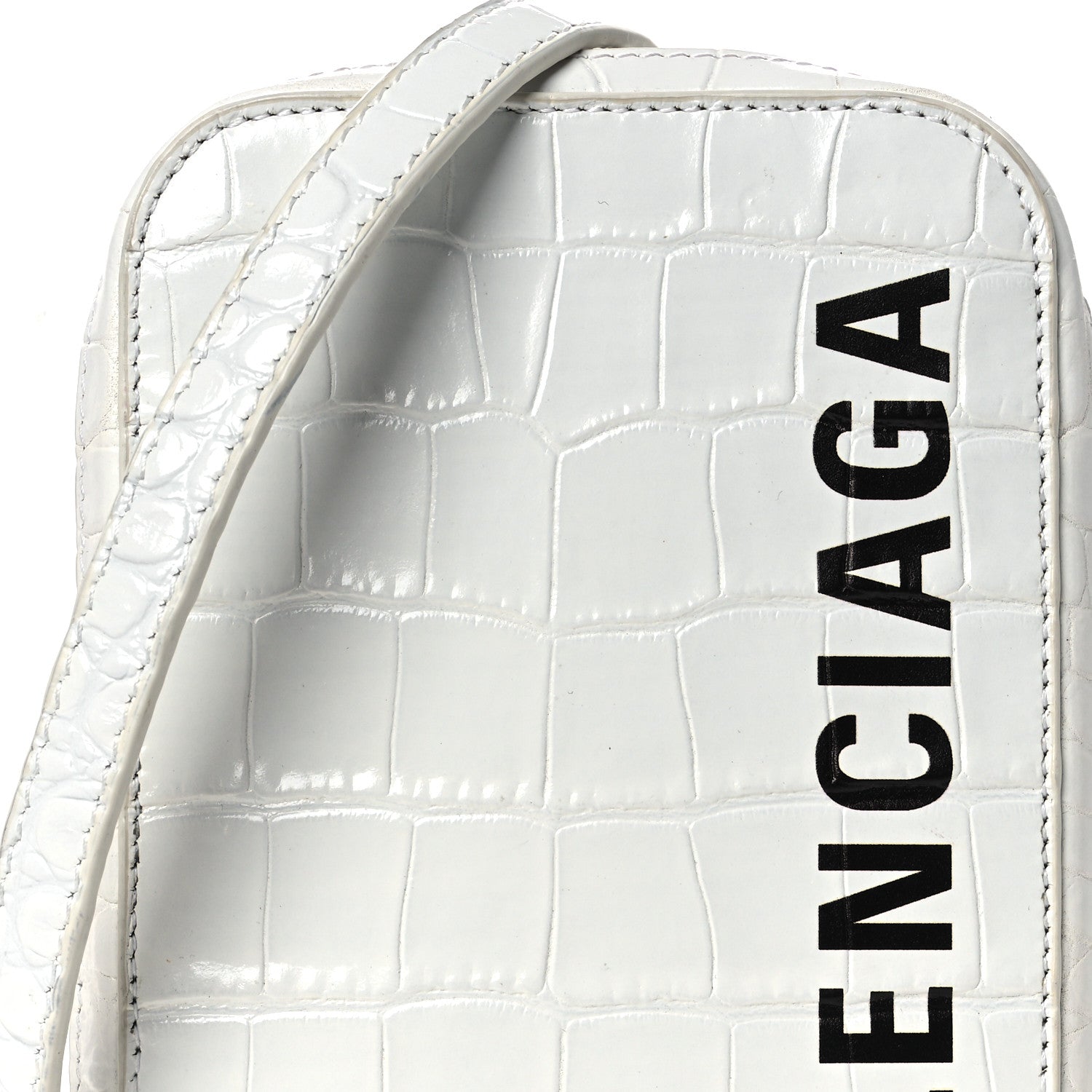 Balenciaga Shiny Calfskin Logo Crocodile Embossed Cash Phone