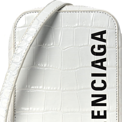 Balenciaga Shiny Calfskin Logo Crocodile Embossed Cash Phone Holder Bag White Black 8 of 13
