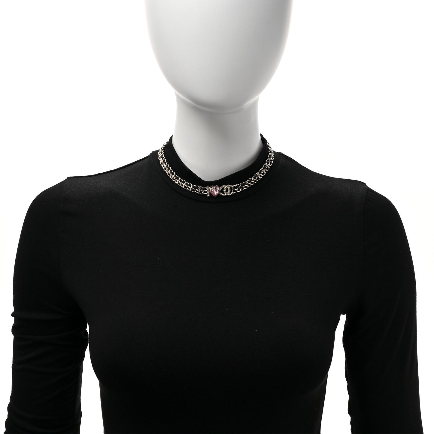 Metal Lambskin Crystal I Hear CC Choker Necklace Gold Black