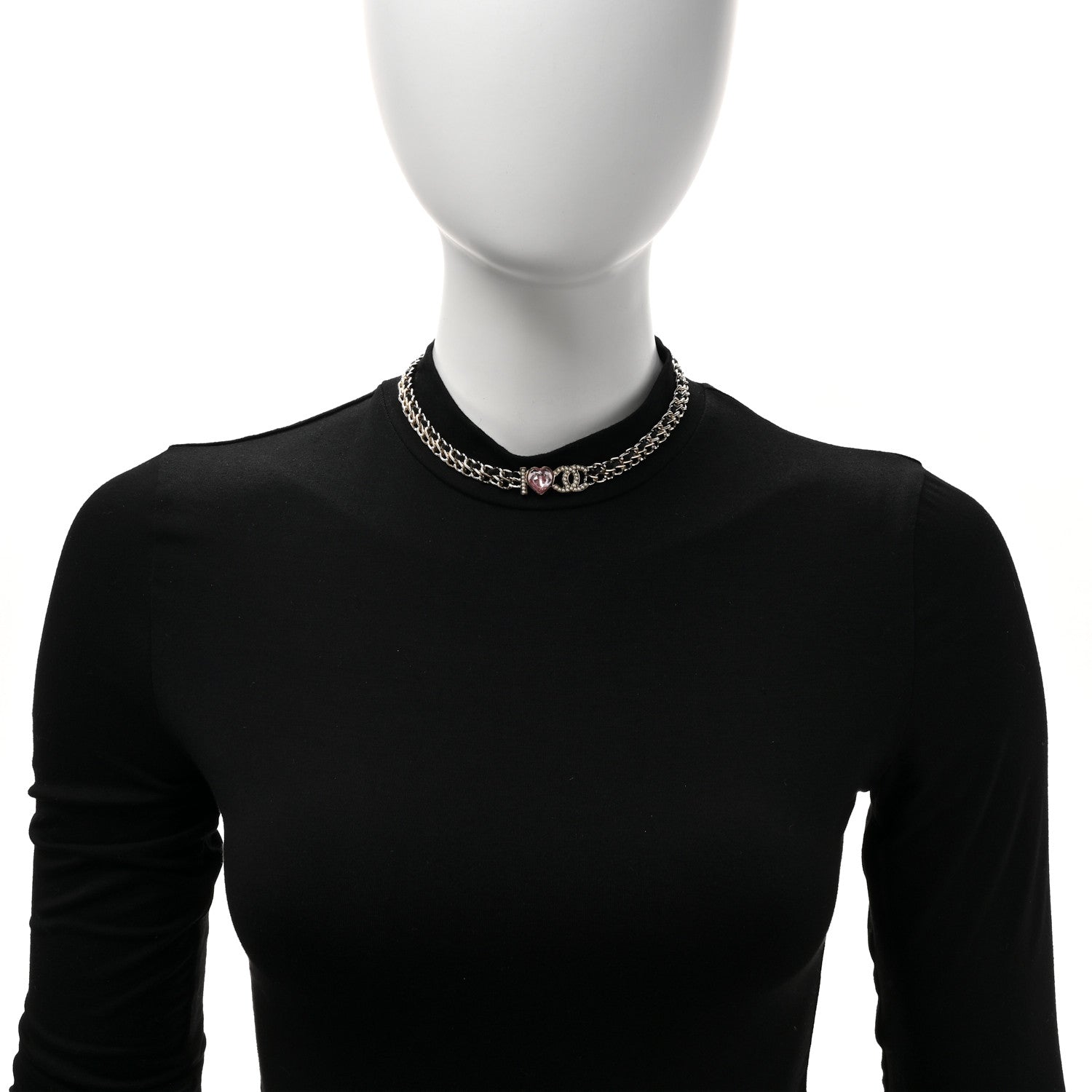 Chanel Metal Lambskin Crystal I Hear CC Choker Necklace Gold Black 2 of 5