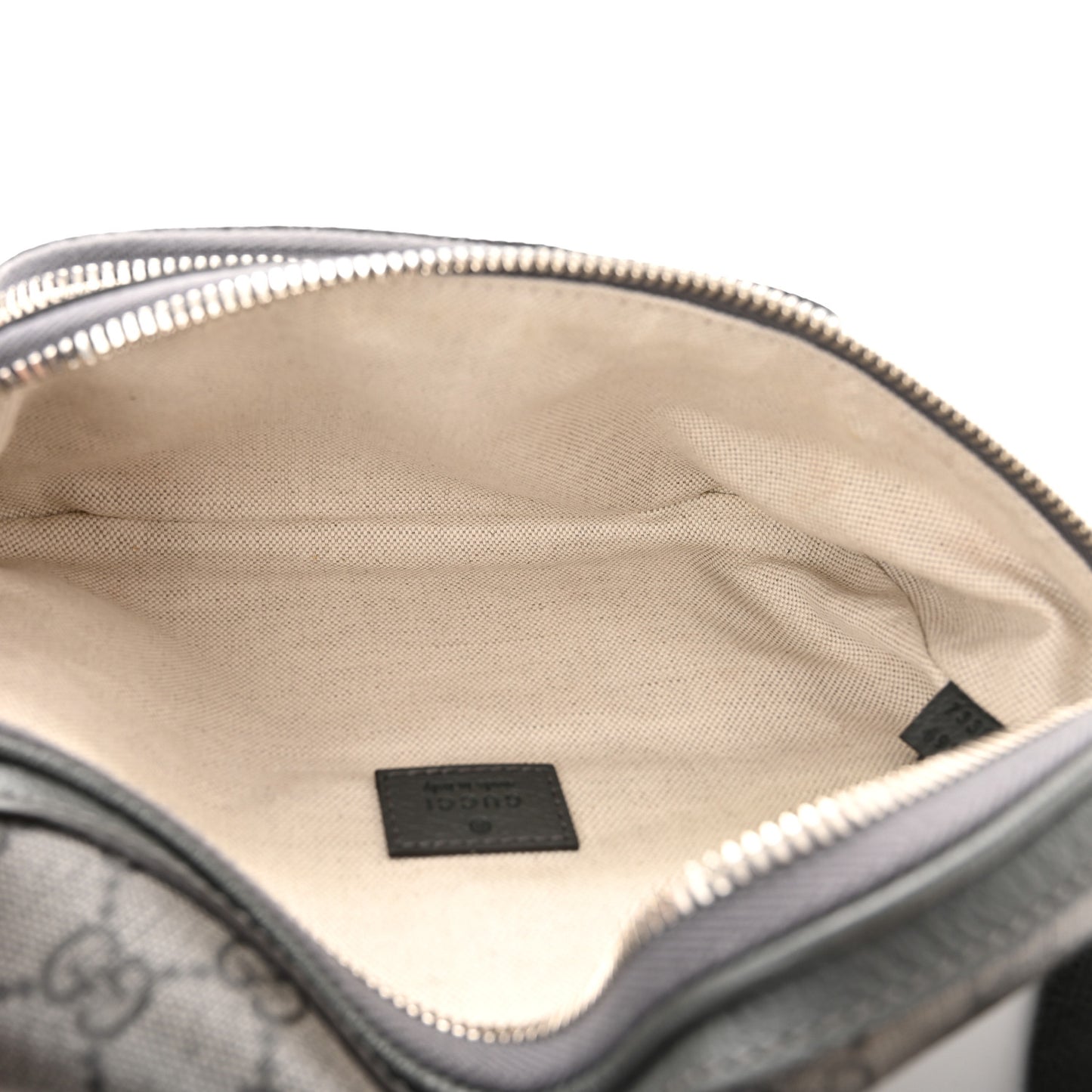 GG Supreme Monogram Textured Dollar Calfskin Ophidia Belt Bag Grey Black Graphite Grey