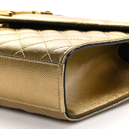 Saint Laurent Metallic Grain De Poudre Textured Mixed Matelasse Triquilt Medium Monogram Satchel Gold 8 of 9