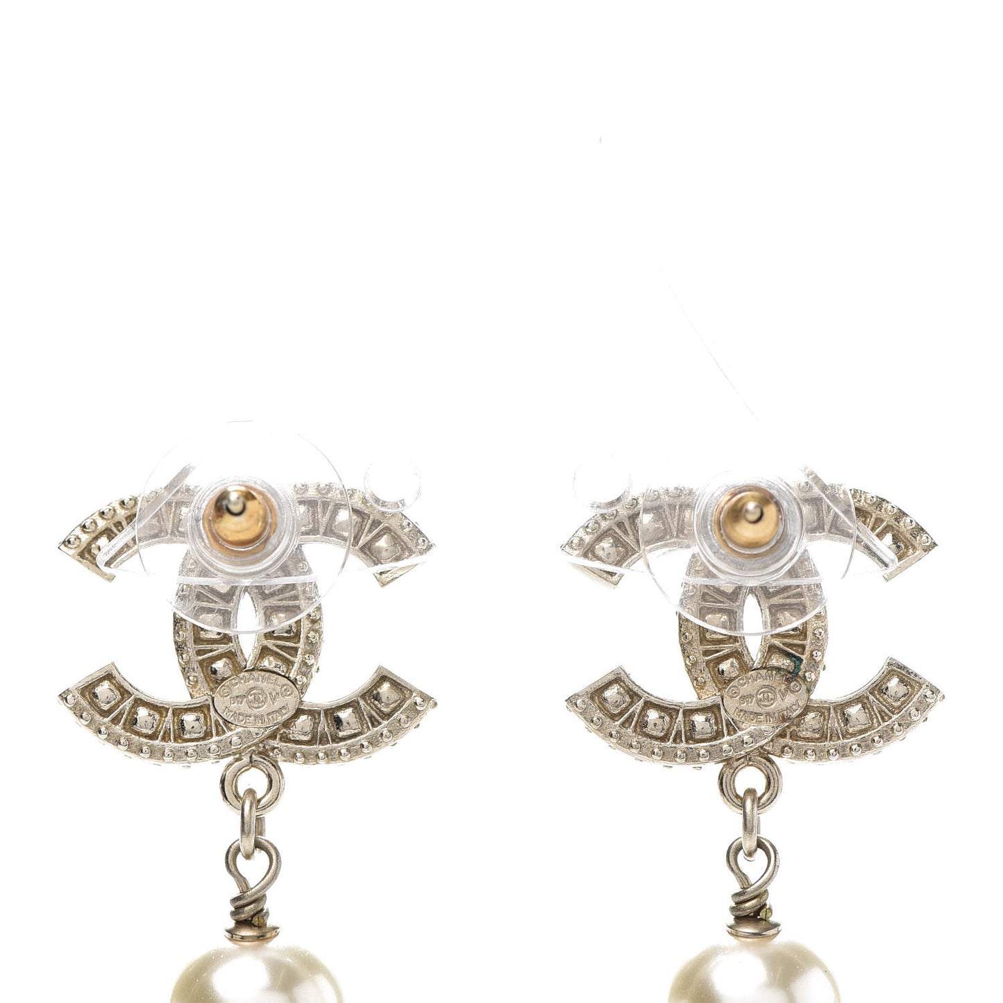 Crystal Pearl CC Drop Earrings Gold