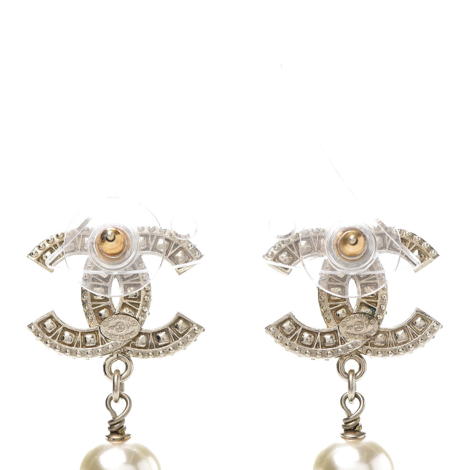 Chanel Crystal Pearl CC Drop Earrings Gold 4 of 5