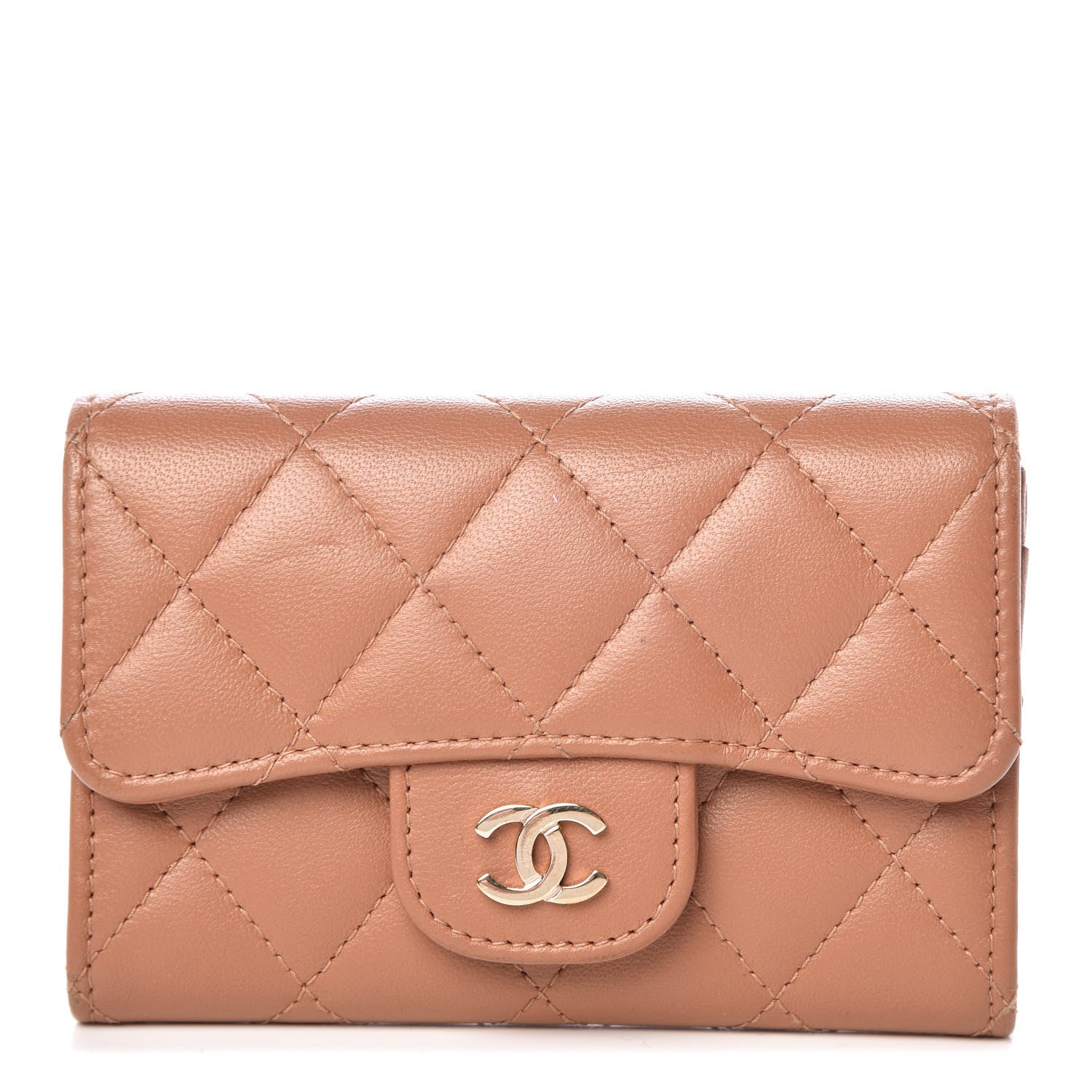 Chanel Lambskin Quilted Flap Card Holder Beige 1 of 9