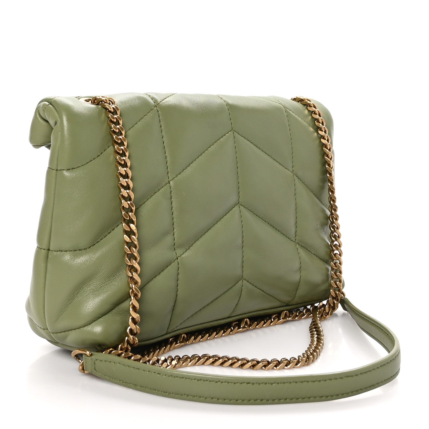 Saint Laurent Lambskin Quilted Toy Loulou Puffer Monogram Chain Satchel Light Pistache 3 of 11