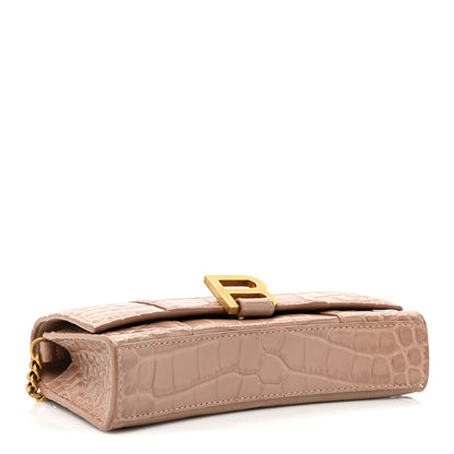Balenciaga Shiny Calfskin Crocodile Embossed Hourglass Chain Bag Nude Beige 4 of 20