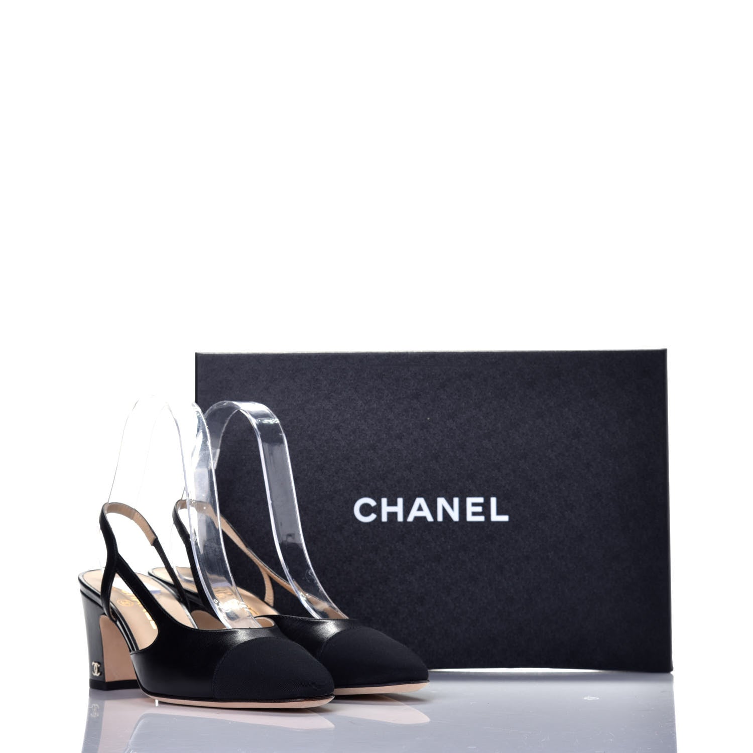 Chanel Goatskin Grosgrain Cap Toe CC Slingback Sandals 36 Black 9 of 9