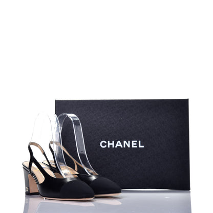 Chanel Goatskin Grosgrain Cap Toe CC Slingback Sandals 36 Black 9 of 9