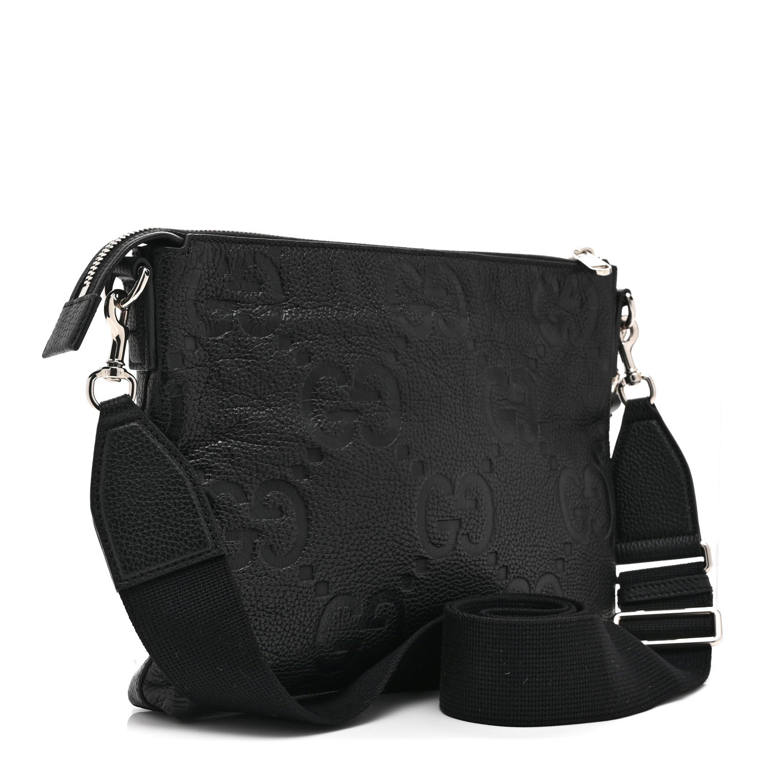 Gucci Piuma Calfskin Jumbo GG Embossed Medium Wristlet Messenger Bag Black 3 of 11