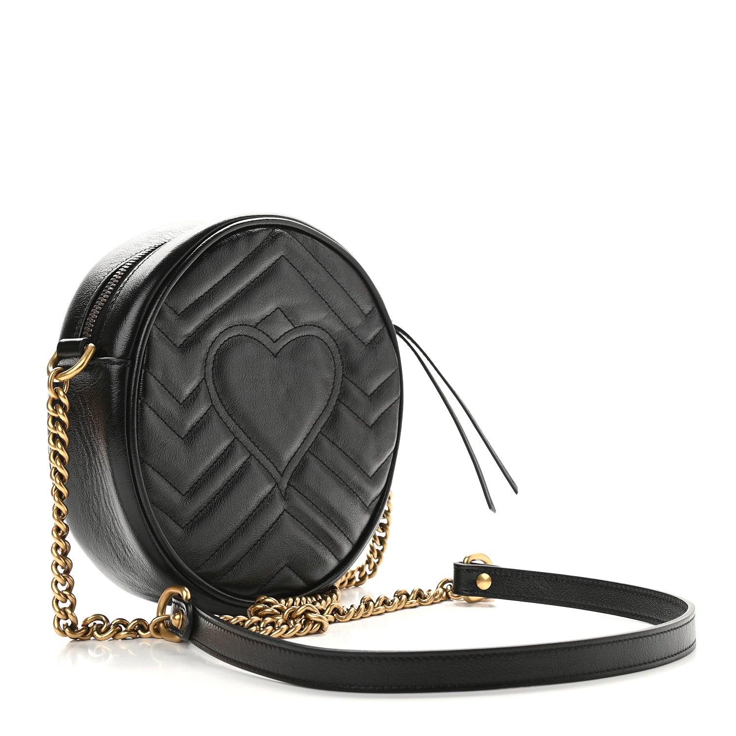 Gucci Azalea Calfskin Matelasse Heart Mini GG Marmont Round Shoulder Bag Black 3 of 9