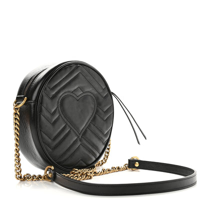 Gucci Azalea Calfskin Matelasse Heart Mini GG Marmont Round Shoulder Bag Black 3 of 9