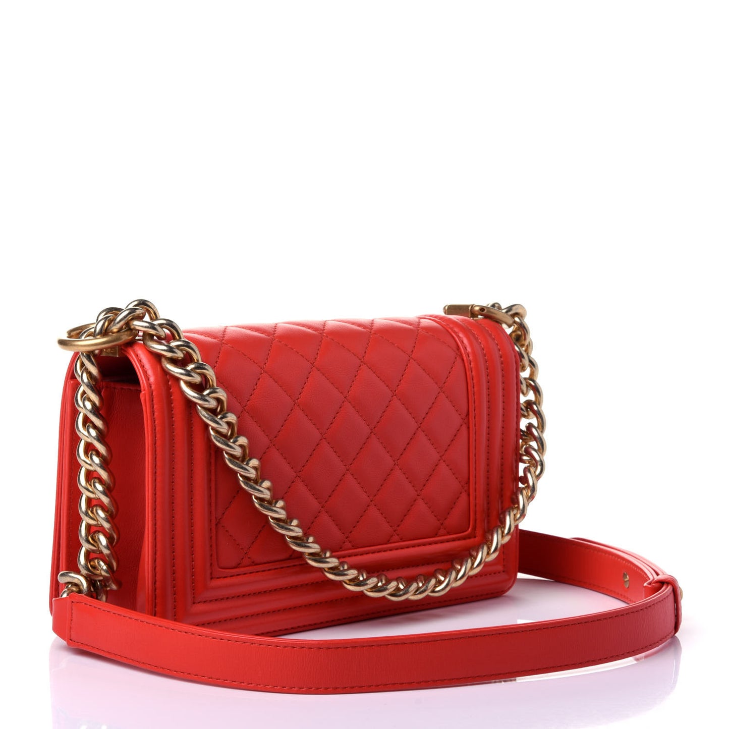 Lambskin Quilted Small Boy Flap Red