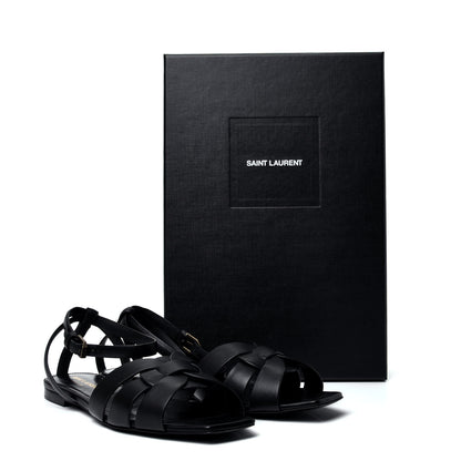 Saint Laurent Calfskin Tribute 05 Ankle Strap Flat Sandals 37.5 Black 10 of 10