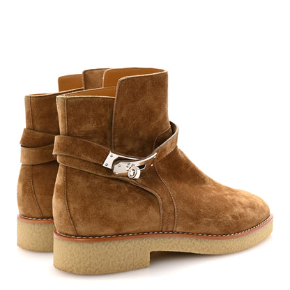 Hermes Velvet Womens Follow Low Boots 39 Brun Fume 5 of 9