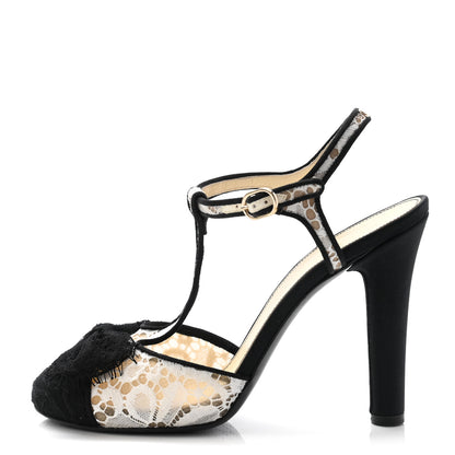 Chanel Lace Bow Ankle Strap Pumps 38 Black 1 of 9