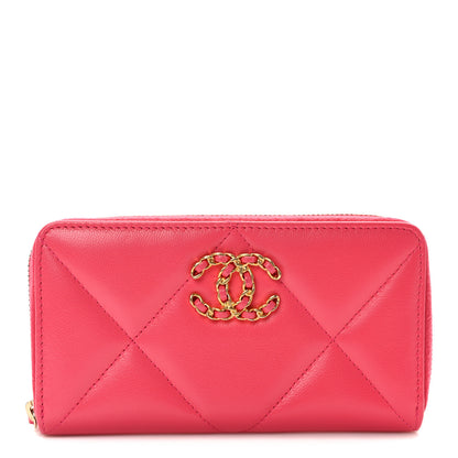Chanel Goatskin Quilted Medium Chanel 19 Zipped Wallet Dark Pink 1 of 10