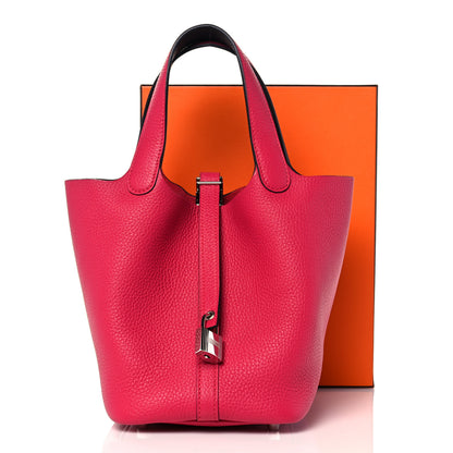 Hermes Taurillon Clemence Swift Eclat Picotin Lock 18 PM Framboise Rouge Sellier 10 of 10