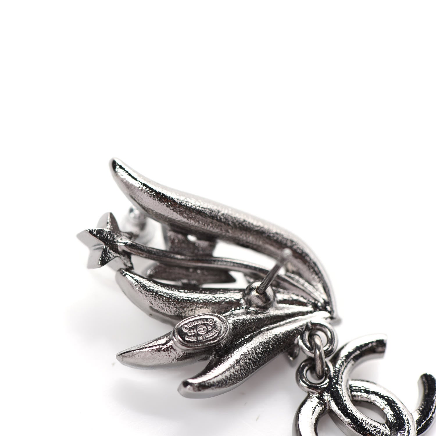 Chanel Crystal CC Star Earrings Silver 4 of 5
