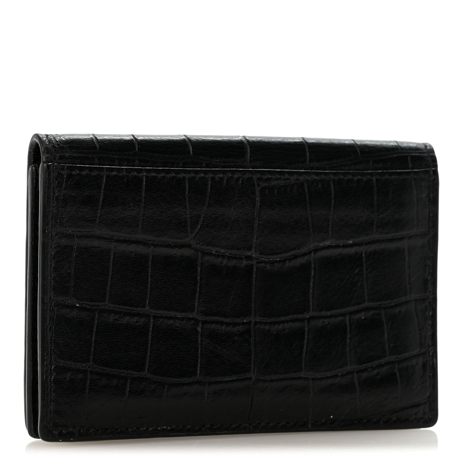 Saint Laurent Calfskin Crocodile Embossed Business Card Case Black 3 of 7