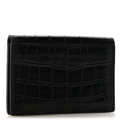 Saint Laurent Calfskin Crocodile Embossed Business Card Case Black 3 of 7