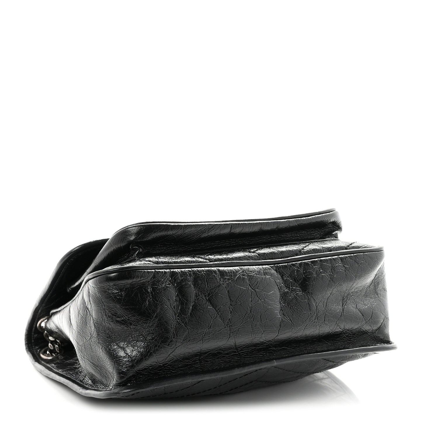Crinkled Calfskin Matelasse Monogram Medium Niki Chain Satchel Black