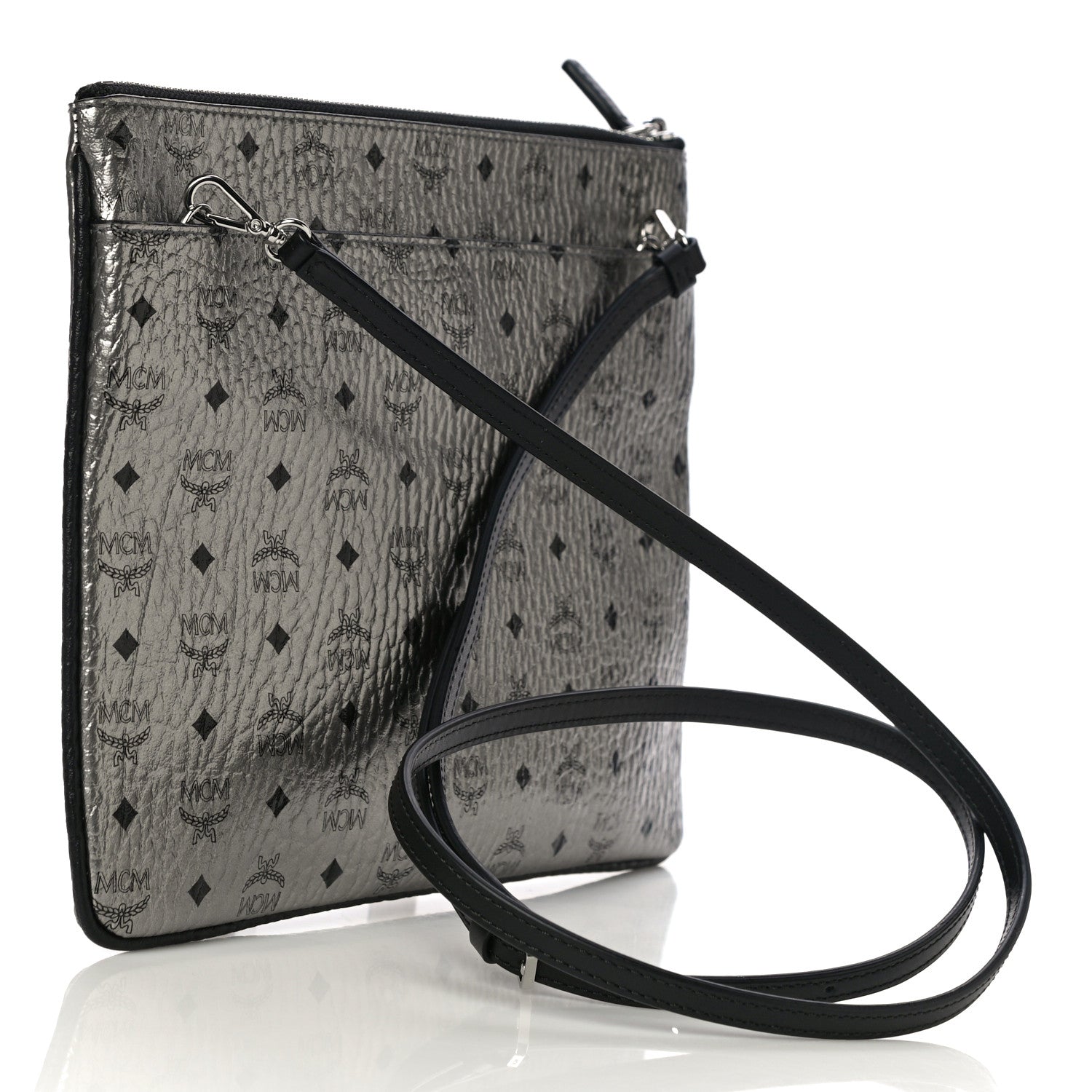MCM Metallic Visetos Medium Crossbody Pouch Silver 2 of 9