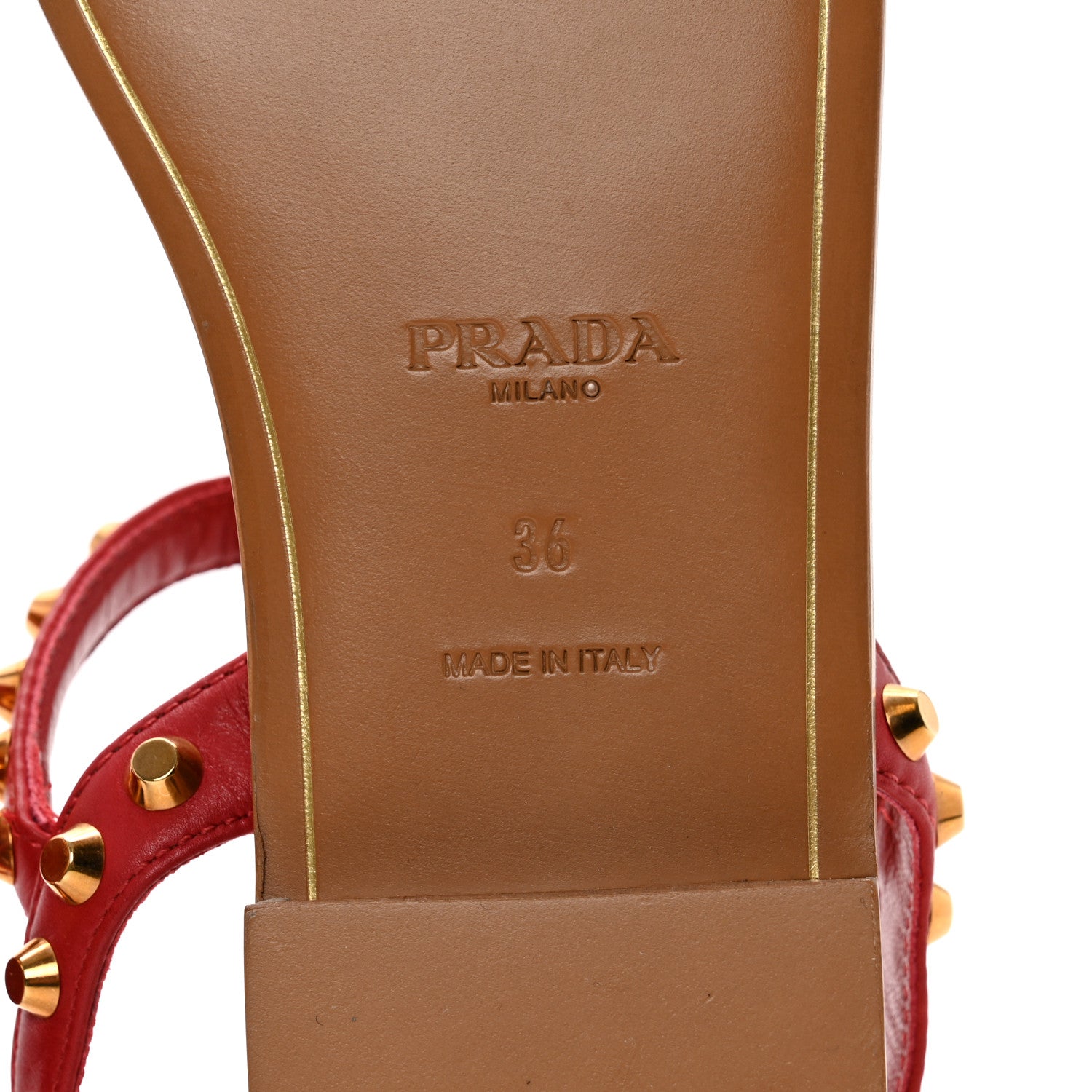 Prada Calfskin Studded Sandals 36 Rosso 6 of 8