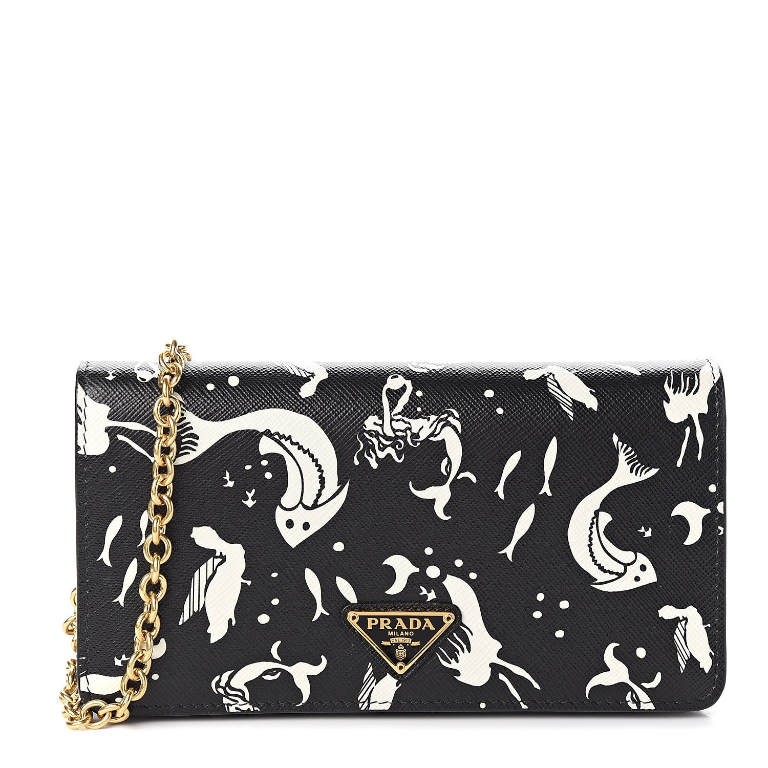 Prada Saffiano Triangle Logo Mermaid Print Mini Crossbody Bag Black 1 of 8