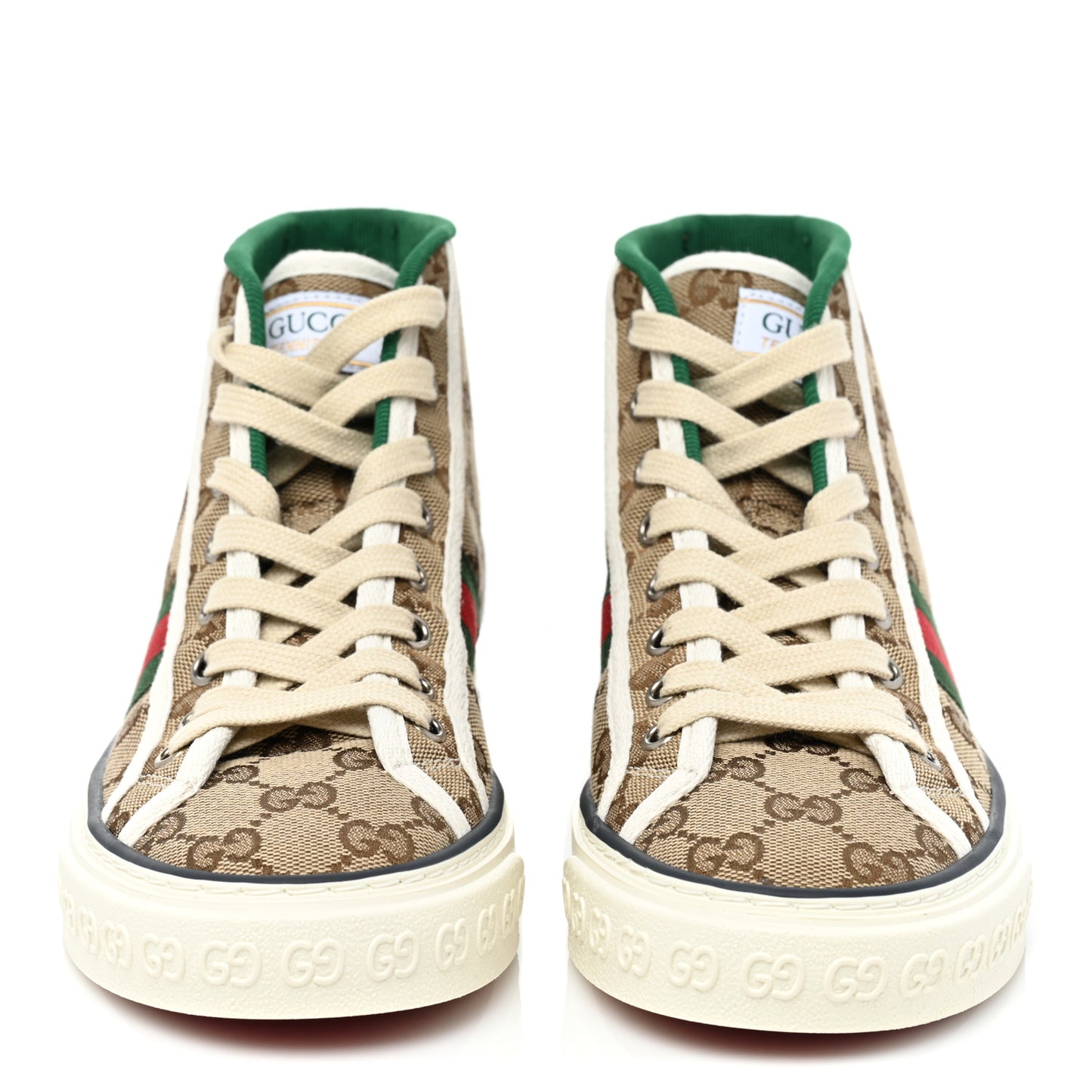 GG Monogram Web Womens 1977 Tennis High Top Sneakers 36 Beige Ebony Mystic White