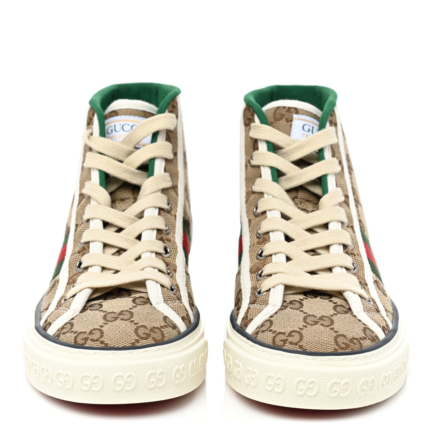 Gucci GG Monogram Web Womens 1977 Tennis High Top Sneakers 36 Beige Ebony Mystic White 2 of 7