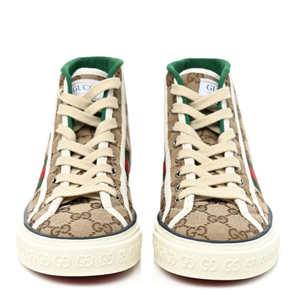 Gucci GG Monogram Web Womens 1977 Tennis High Top Sneakers 36 Beige Ebony Mystic White 2 of 7