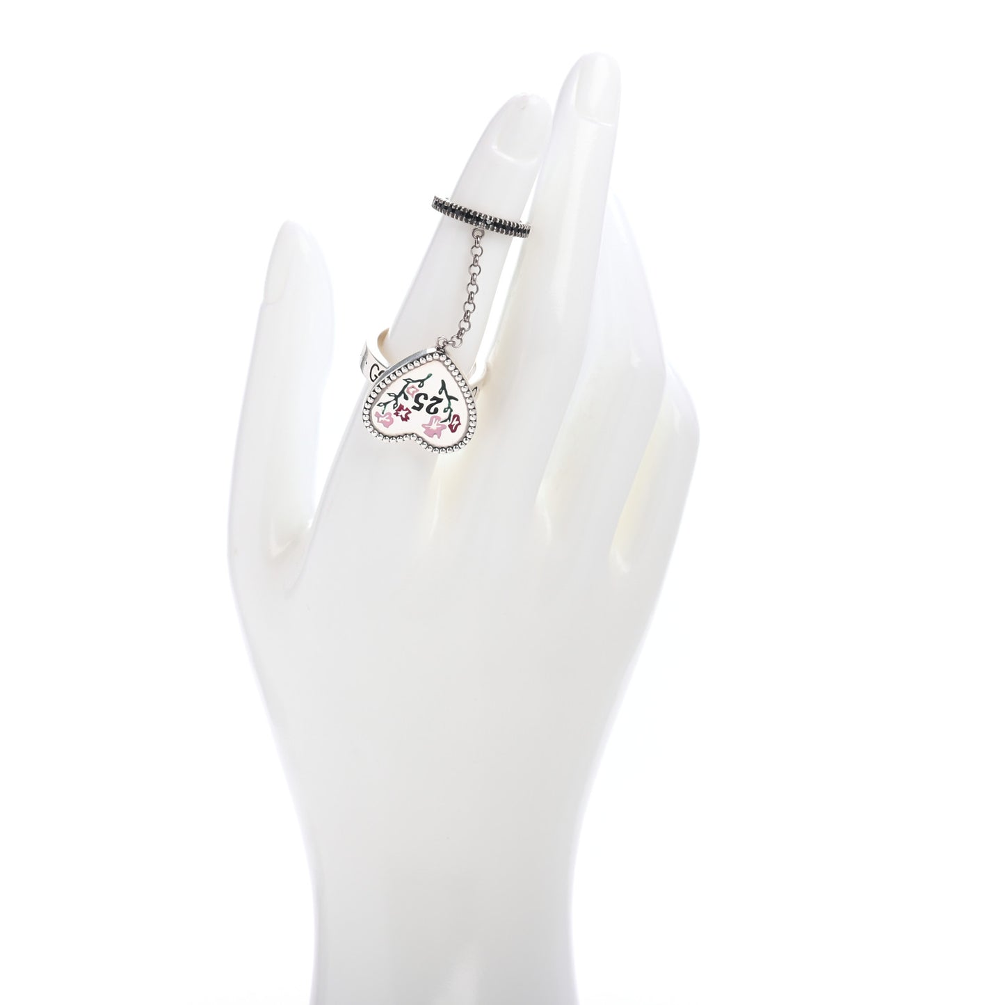 Sterling Silver Black Spinel Heart 25 Chain Ring 56 7.5