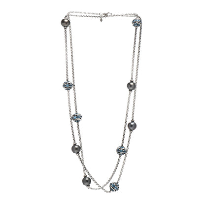 David Yurman Sterling Silver Black Pearl Blue Zircon Sautoir Station Necklace 3 of 4